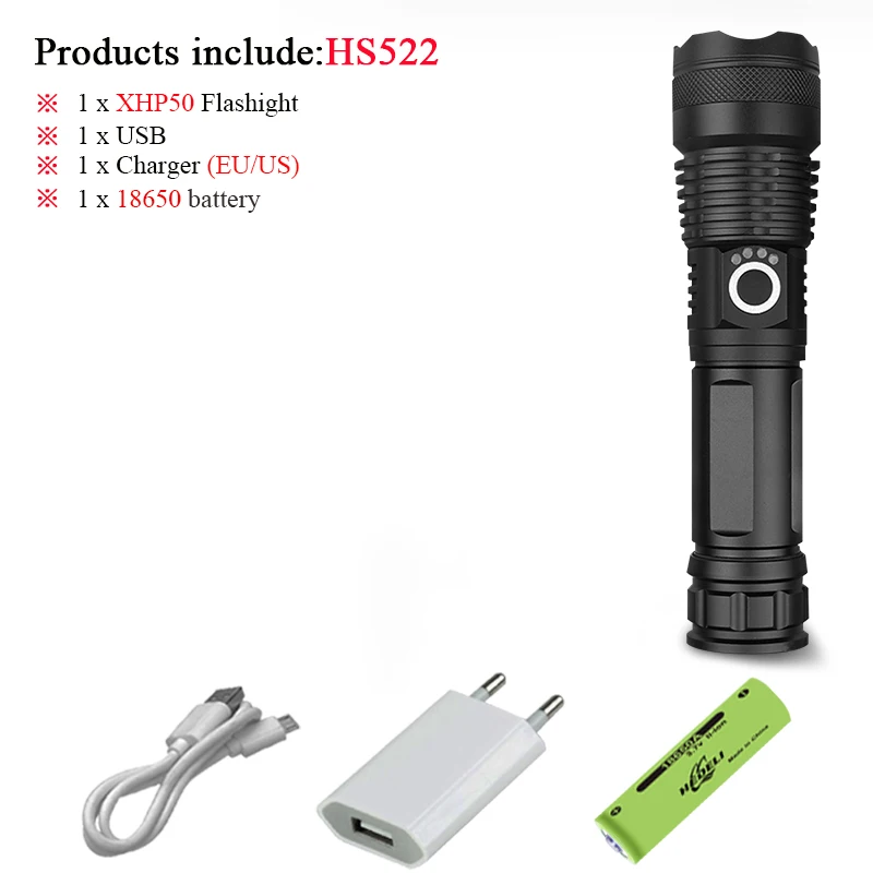 HS522B1 Фонарь-фонарик XHP70 светодиодный перезаряжаемый зум XHP70.2 XHP50 usb мощный светодиодный фонарик 18650 26650 фонарь - Испускаемый цвет: HS522B1