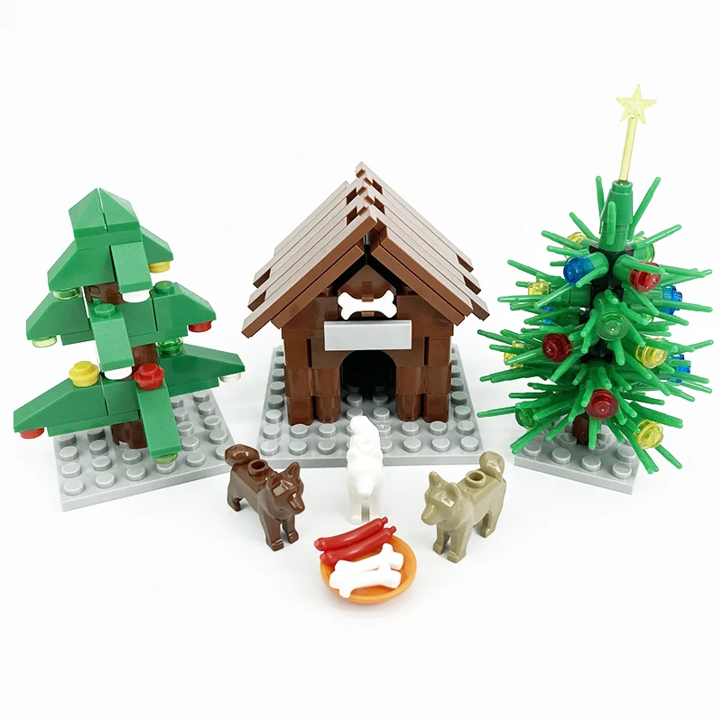 Строительные блоки MOC Farm город животные курятник собака дом Рождественская елка