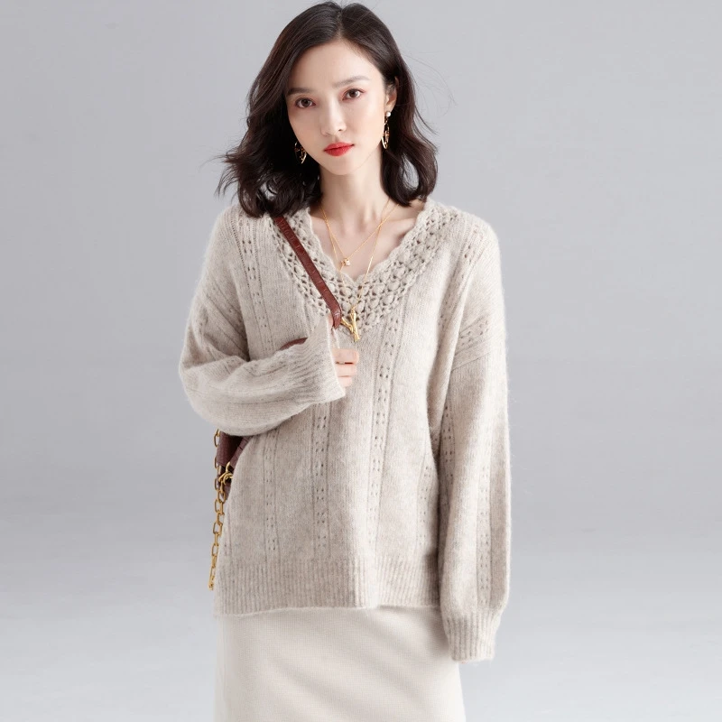 Новинка Модный женский пуловер с дырками вязанный крючком крученый фонарик