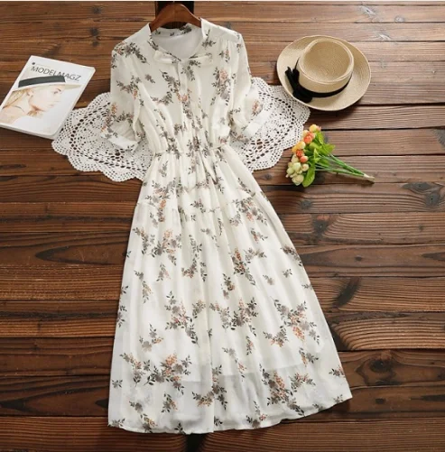 Летнее Стильное женское длинное платье с цветочным принтом Повседневное