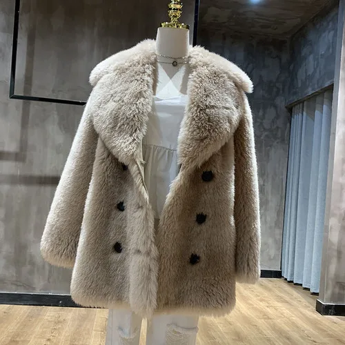 PTSLAN женская натуральная шерсть замша пальто куртки Шуба - Цвет: 1