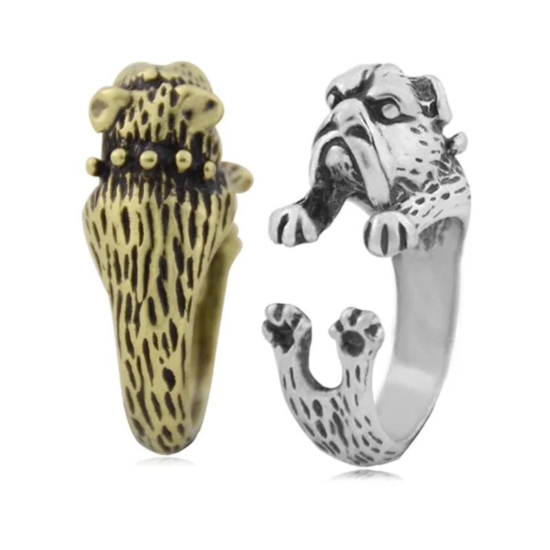 Винтаж микс Цвет в стиле хиппи шикарное английский кольцо с дизайном бульдог на