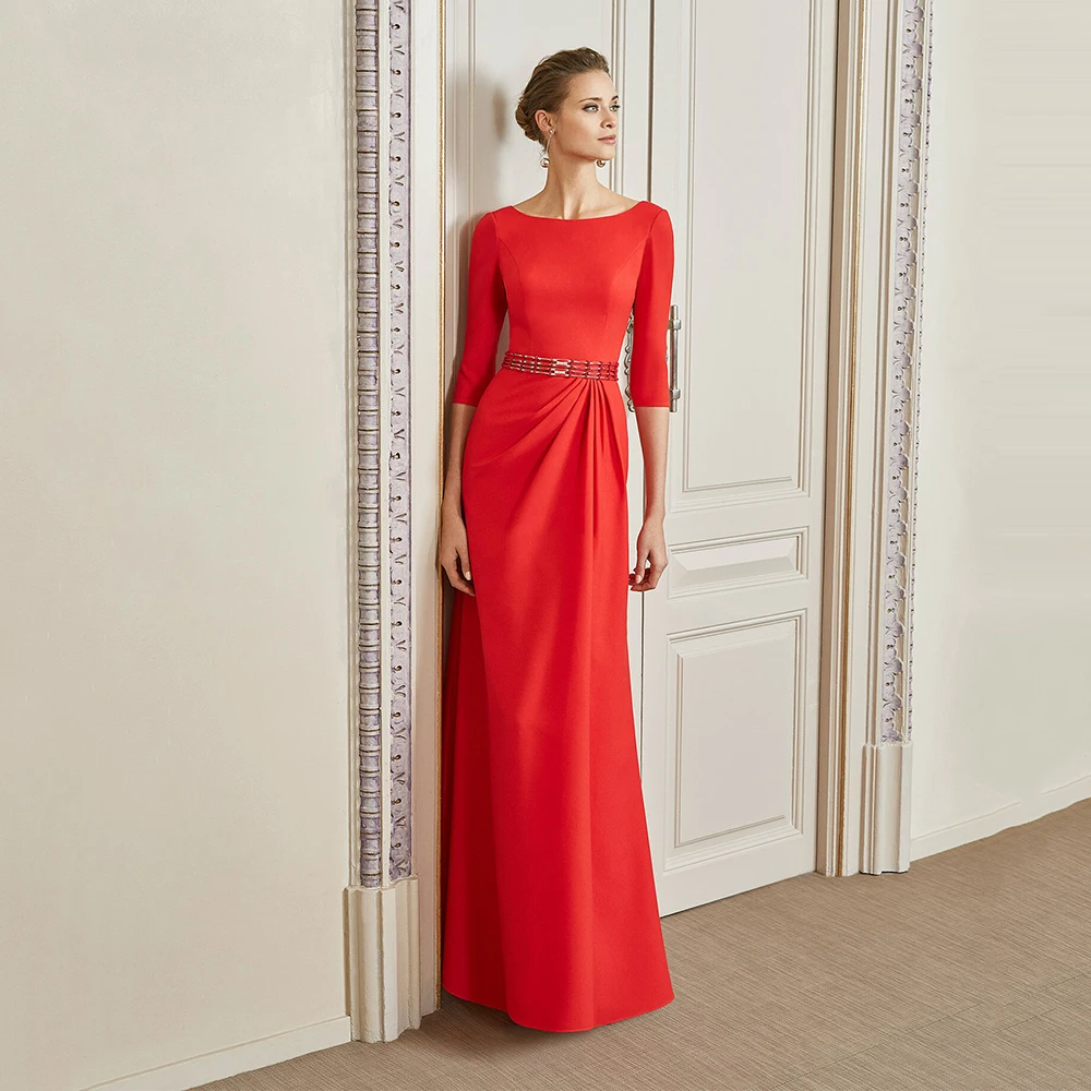 

2021 Mother Of The Bride Dress Wedding Guest A Line Red Floor Length Open Back Half Sleeves Party Gown For Woman Платье матери