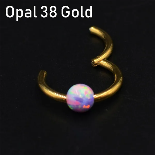 Opal 38 Gold 1 шт. титановая шарнирная Опаловая перегородка кликер носовое кольцо Лабрет губа ушной хрящ спираль серьги гвоздики пирсинг ювелирные изделия 16 г - Окраска металла: Opal 38 Gold