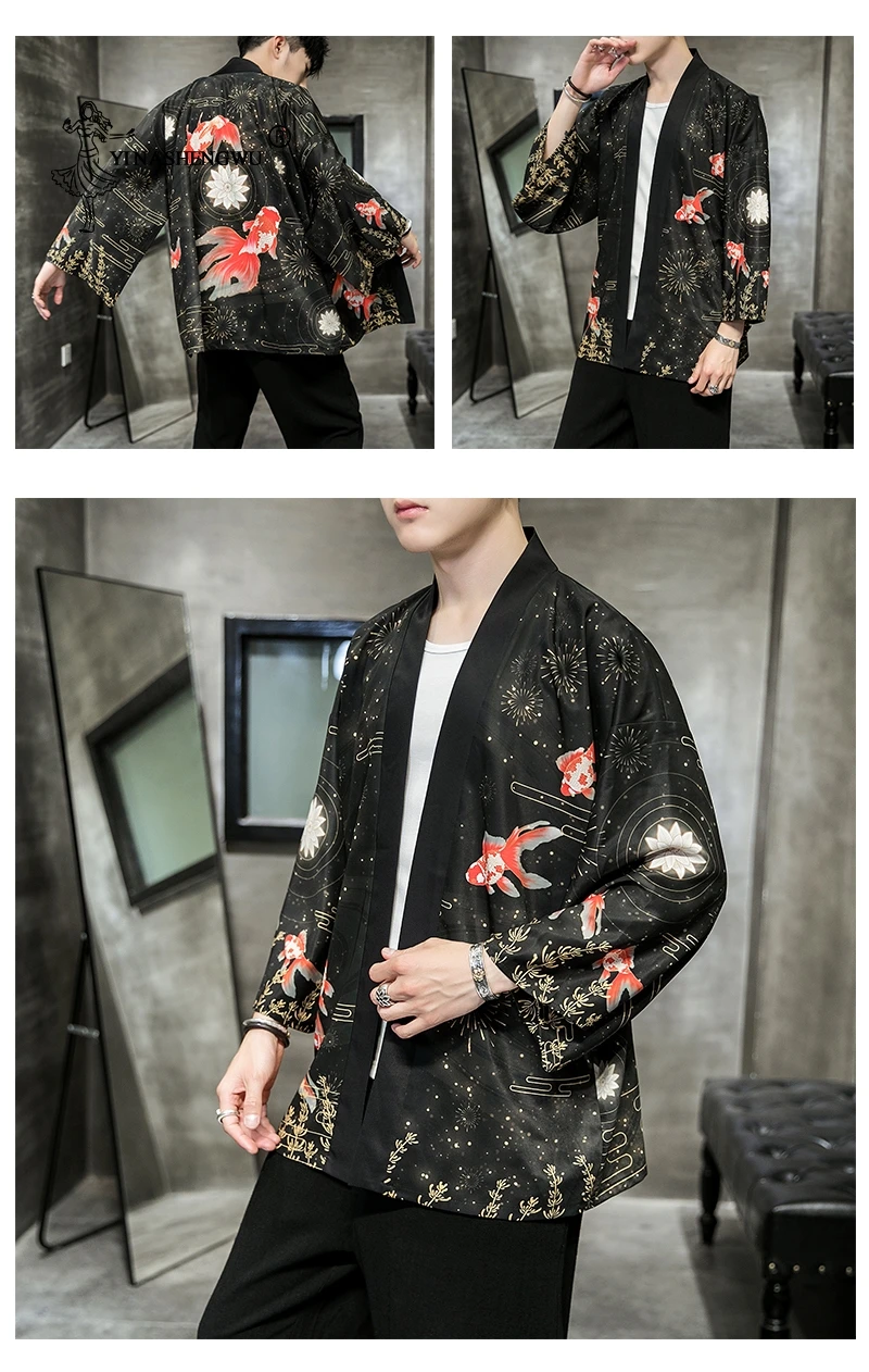 Yukata Кимоно Кардиган для мужчин японское кимоно для мужчин принт Азия кимоно костюм для косплея Топ пляжное тонкое повседневное пальто Солнцезащитная рубашка