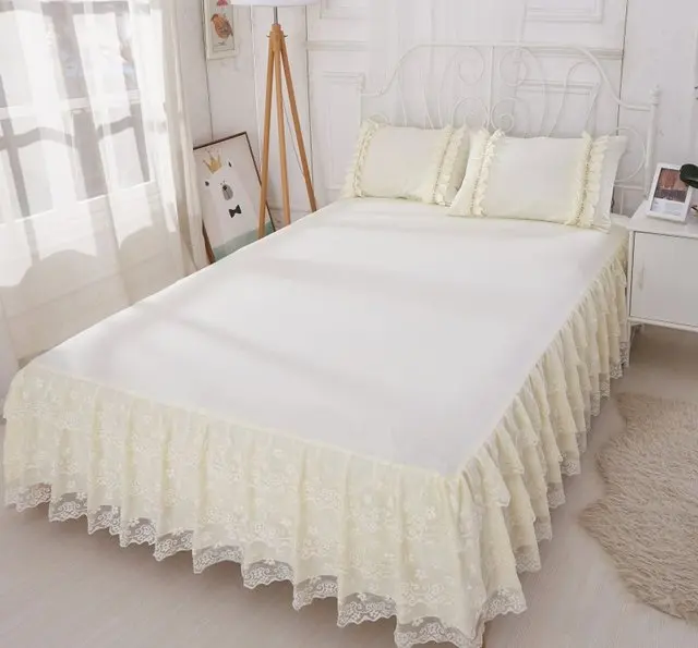 White Зеленый/розовый 1 шт. кружевная юбка для кровати 200*220 см принцесса постельные принадлежности Покрывала простыня для девочки наматрасник король королева размер - Цвет: White
