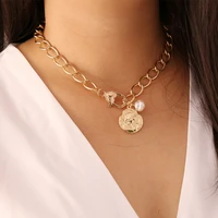 vintage pearl chain necklace multilayer coin choker necklace for women gold chunky pendant necklaces 2021 trend female jewelry