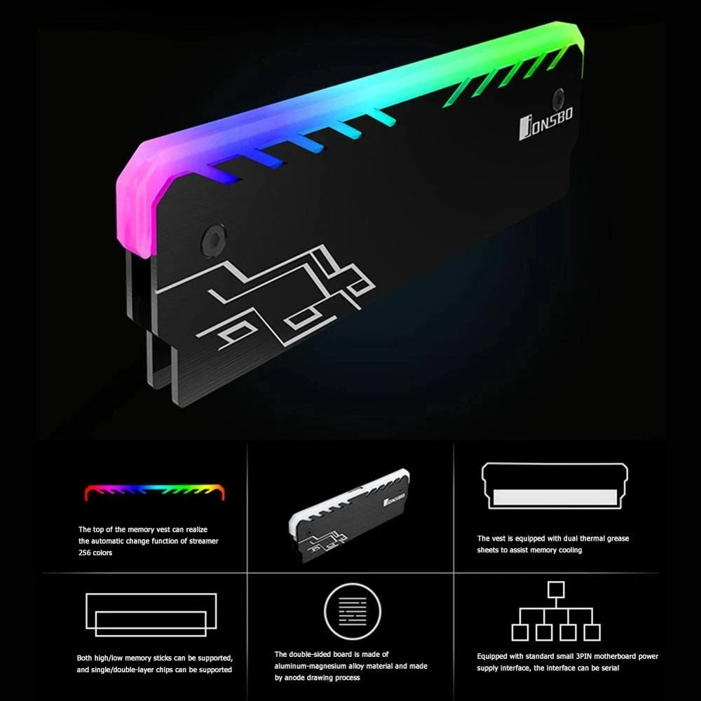 JONSBO DDR Memory ram heatsink rgb DDR3 DDR4 Cooling Heatsink Cooler RAM Radiator for Desktop PC Computer colorful | Компьютеры и офис - Фото №1