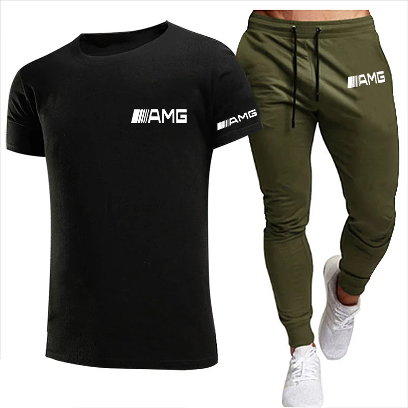 

2021 Summer New Fashion Casual Brand Men's Sportswear Suit Sports Suit Men's Sportswear Short-sleeved T-shirt Two-piece Set