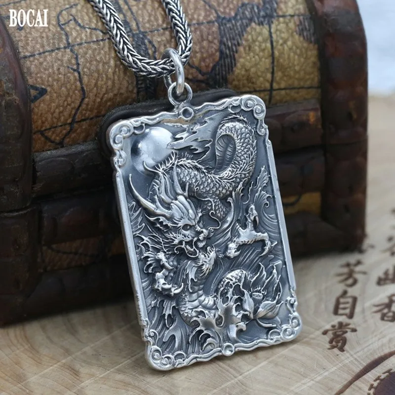 2021 s999 Pure Silver Solid Man Dragon Pendant Flying Dragon in the Sky Evil Spirit Amulet Pendant Punk Rock Personality Jewelry