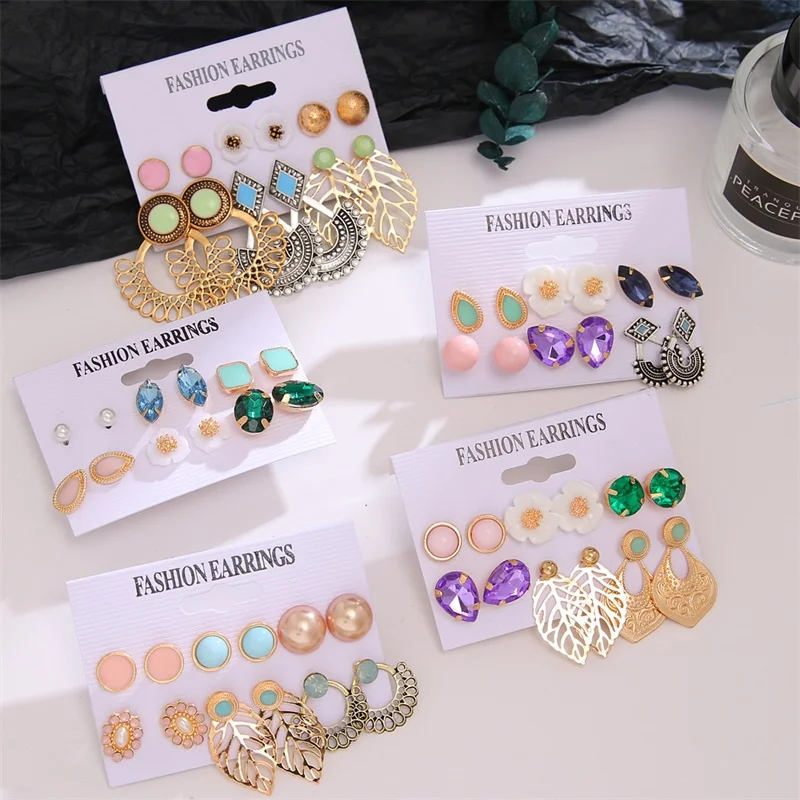 Винтажные Смешанные Серьги FNIO искусственные цветы листья камень богемные