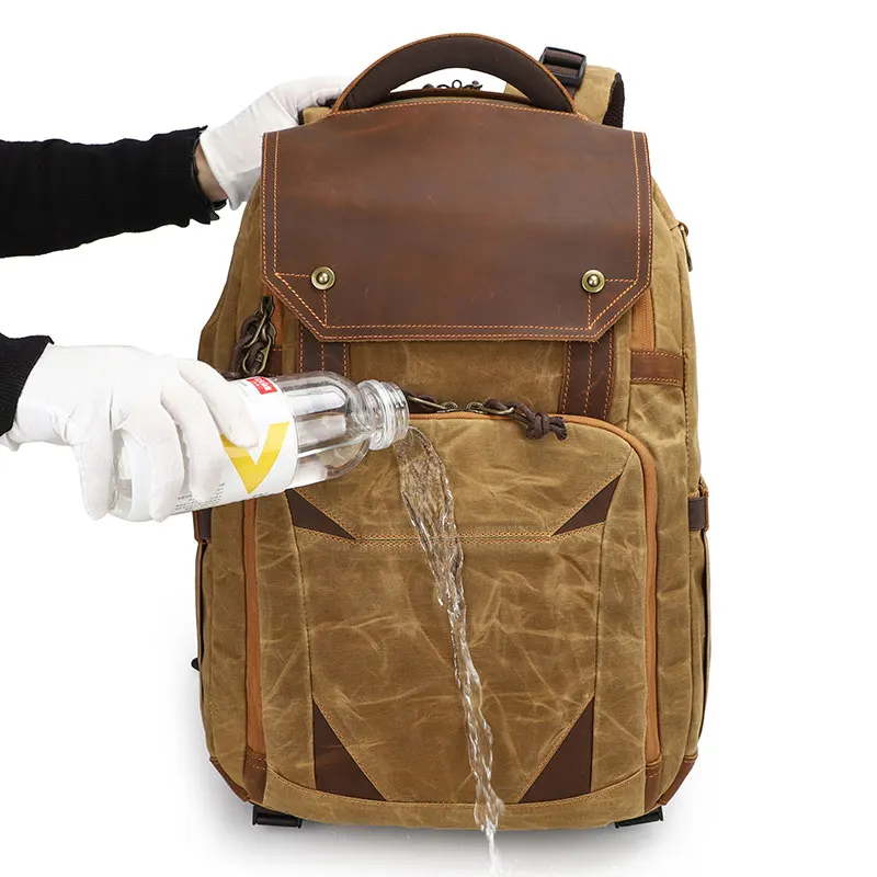 vintage large capacity dslr bag waxed canvas leather waterproof photo camera bag backpack for canon nikon sony fuji free global shipping