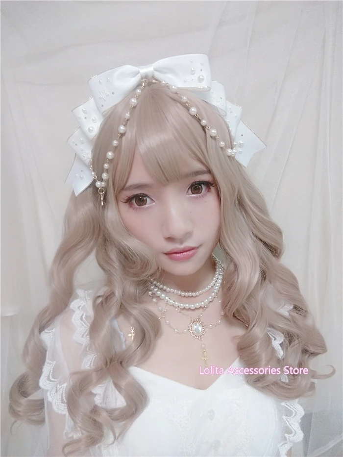 Белый бежевый обруч для волос с изображением звездного неба и бантиком KC