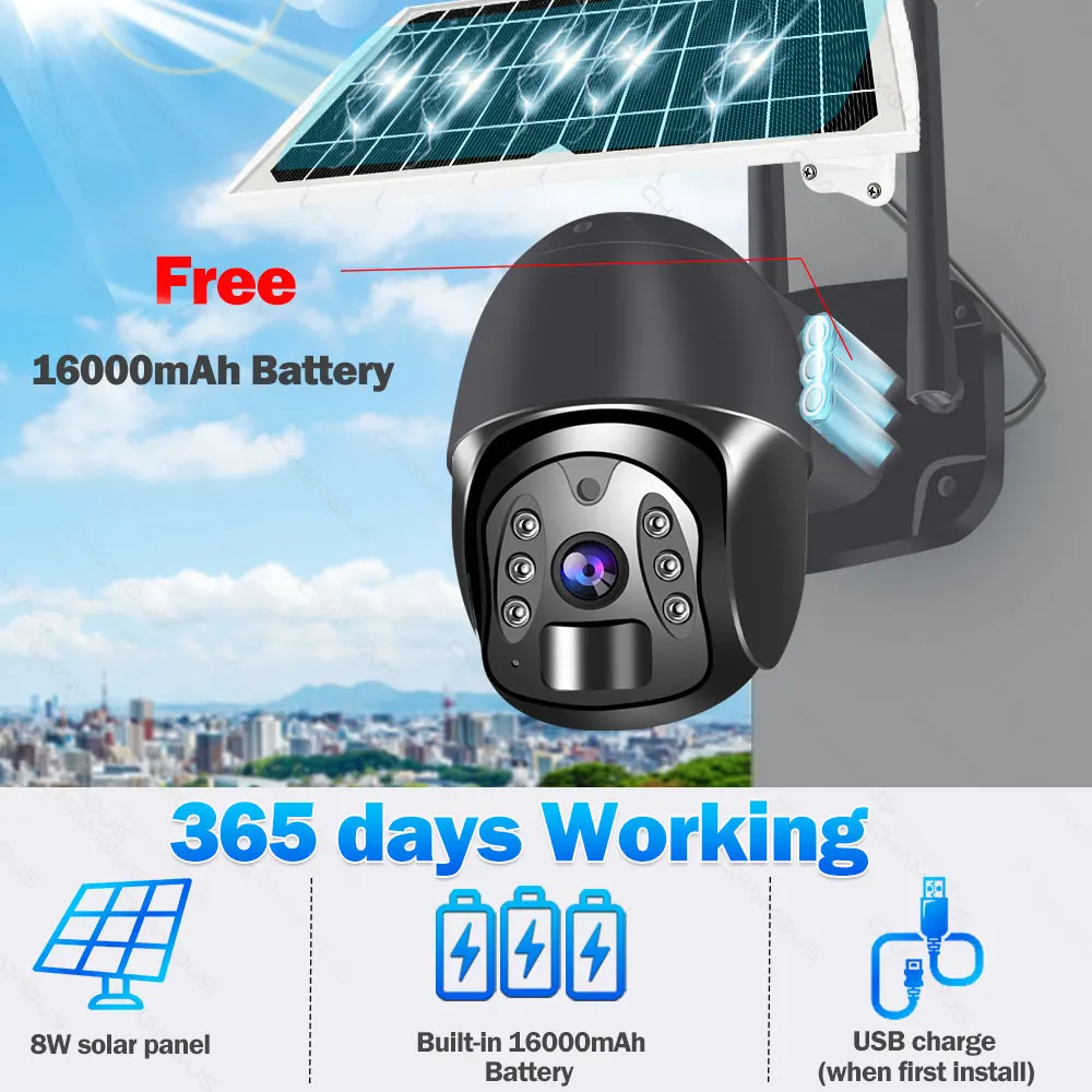 Video Surveillance Camera WiFi Wireless Outdoor Tuya Battery 4G Sim Security Protection CCTV Alexa 8W Solar Panel | Безопасность и