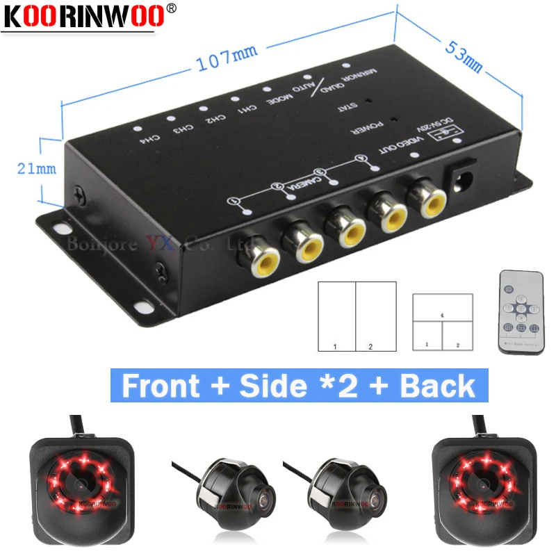 

Видеорегистратор Koorinwoo, парковочная 4-канальная Автомобильная камера заднего вида с углом обзора 360 градусов, Система помощи при парковке
