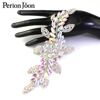 1pcs ab color crystal leaf long patch ab rhinestone glass welding flower silver decal for wedding boots decorative accessories