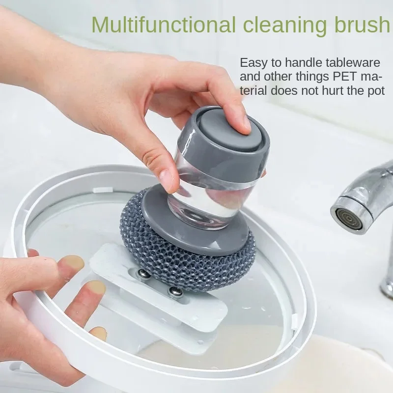 

Automatic pressing type liquid-adding pot-washing brush, dish-washing brush, kitchen decontamination cleaning tool