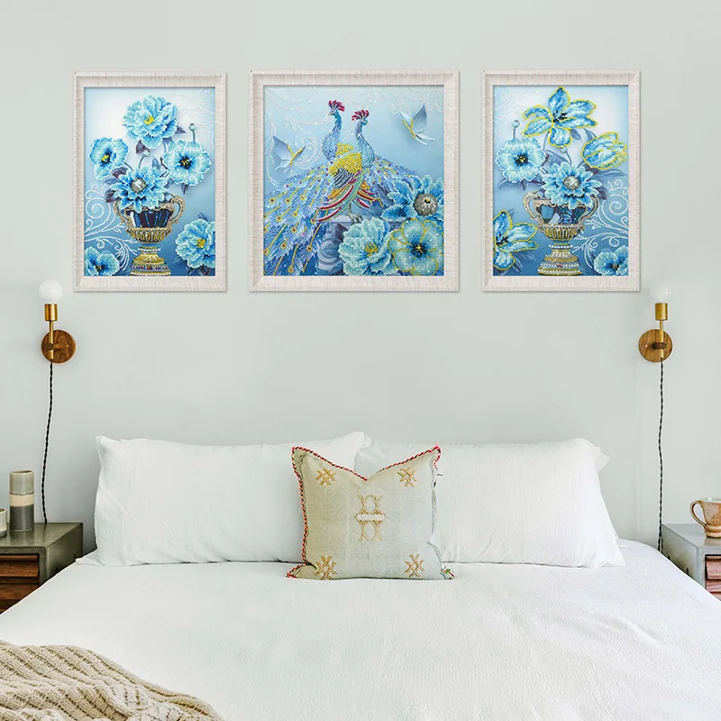 

3Pcs Diamond Painting Peacock Cross Stitch Full Square Round Diamond Embroidery Sale Bead Picture Handicraft Art Home Decoration