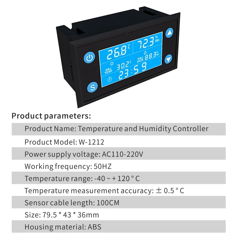 

Цифровой контроллер температуры и влажности W1212, переменный ток 220 В, таймер SHT20, датчик, зонд для аквариум, инбатор, термостат, регулятор влаж...