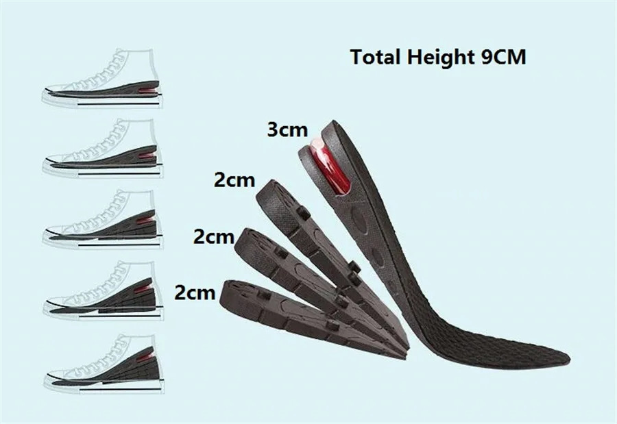 3-9cm Height Increase Insole Cushion Height Lift Adjustable Cut Shoe Heel Insert Taller Women Men Unisex Quality Foot Pads