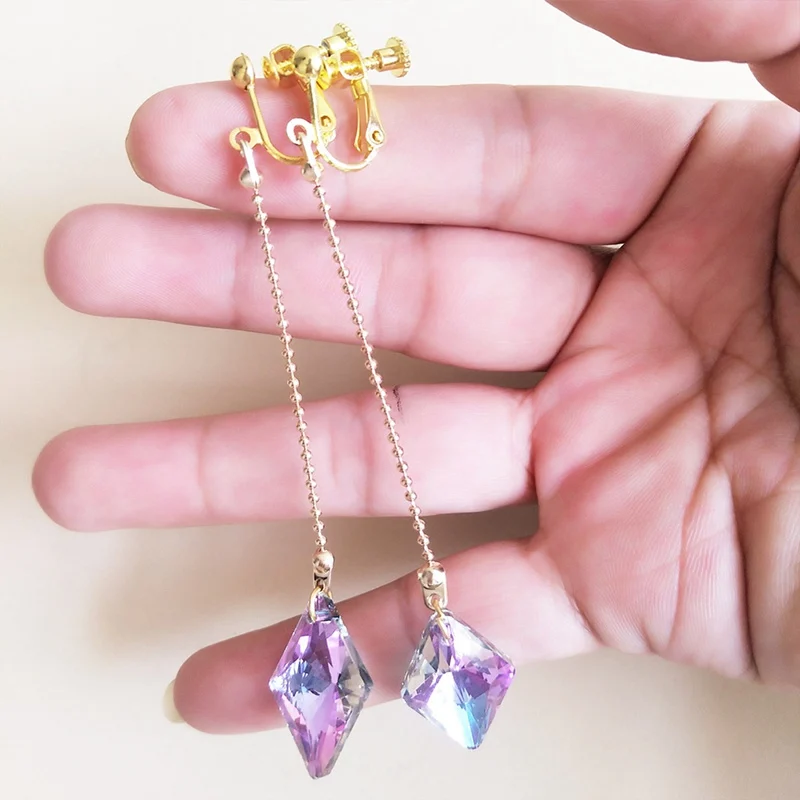 

1 Pair! Anime Kurapika Earring Stud Dangle Cosplay Prop Handmade Purple/White Crystal Pendant Earrings