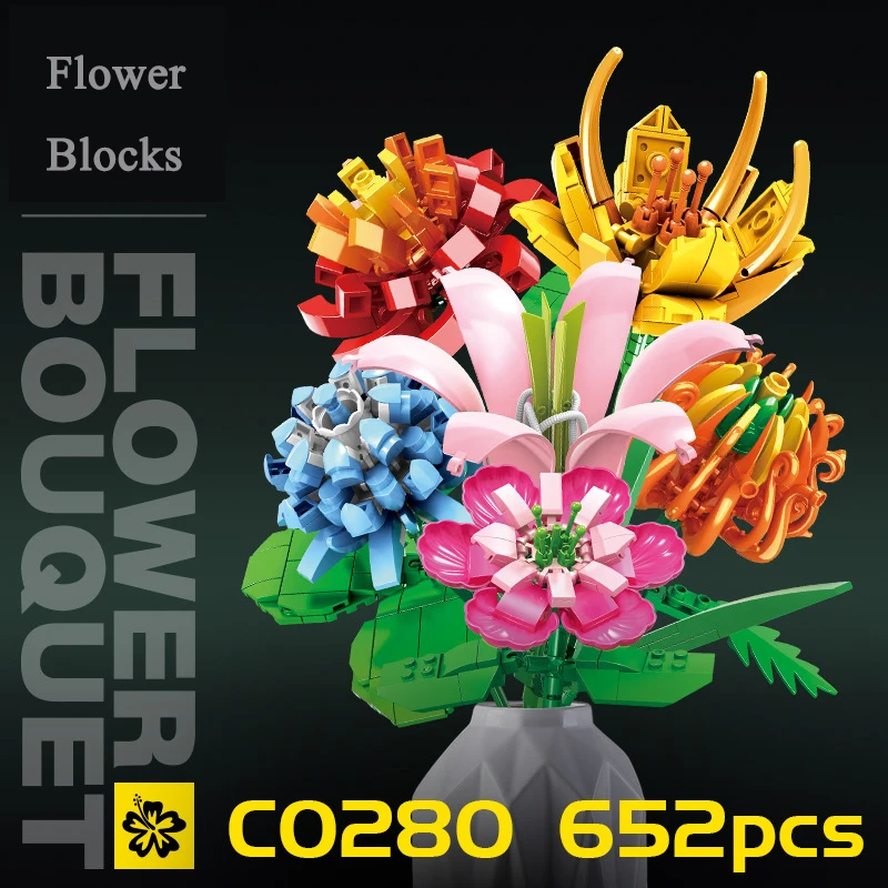 

Bouquet Building Blocks Home Decoration Plant Bonsai Romantic Flower Build Model Assembling Bricks Girl Toy Set Holiday Gift