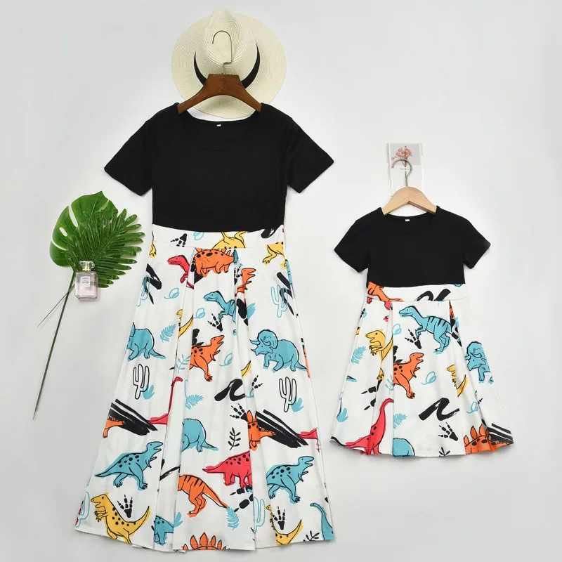 Женское платье с принтом динозавра семейный образ подходящие наряды одежда для