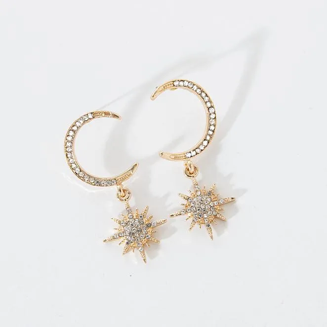 

Korean hipsters exaggerated temperament alloy inlaid crystal moon sun fashion earrings