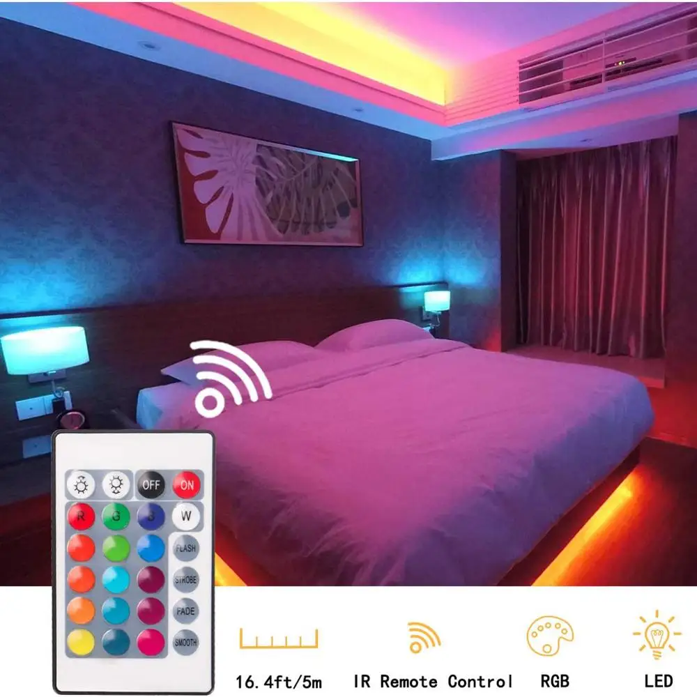 

5M LED Strip Light RGB 2835 270Led SMD Flexible Light Strip Lamp+ 24 key IR Remote Controller LED Tape for Home Decoration Q50