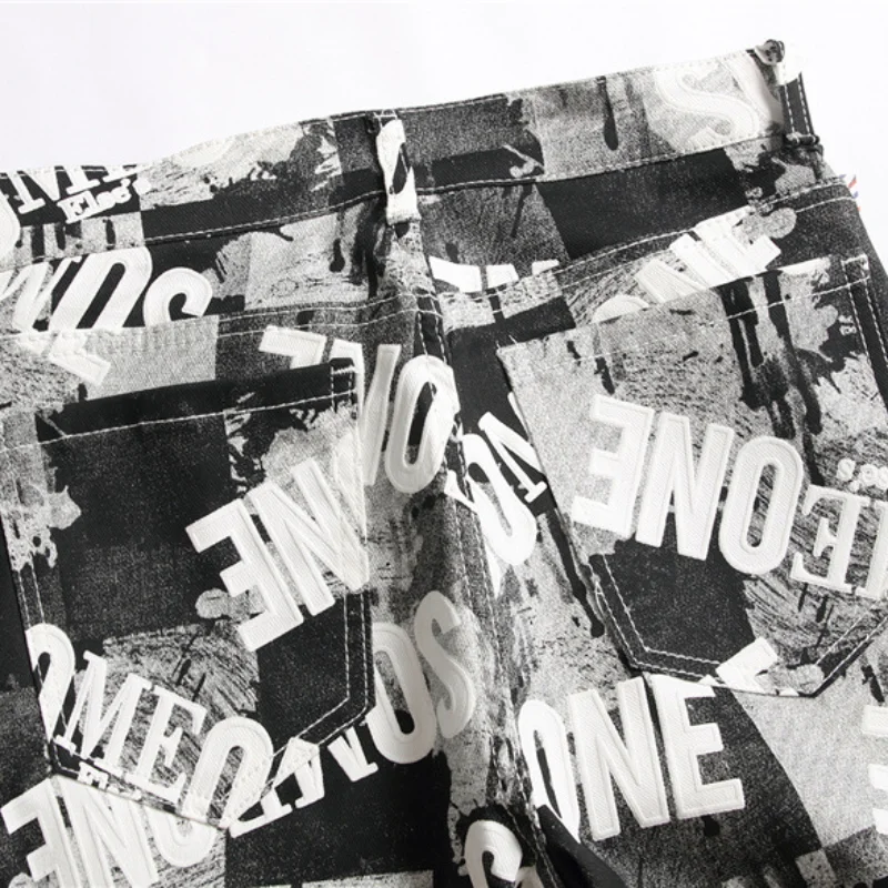 2021 New Arrival Letter Digital Print Stylish Men Stretch Pencil Jeans Trousers Hip Hop Slim Denim Pants For Party Moda Hombre
