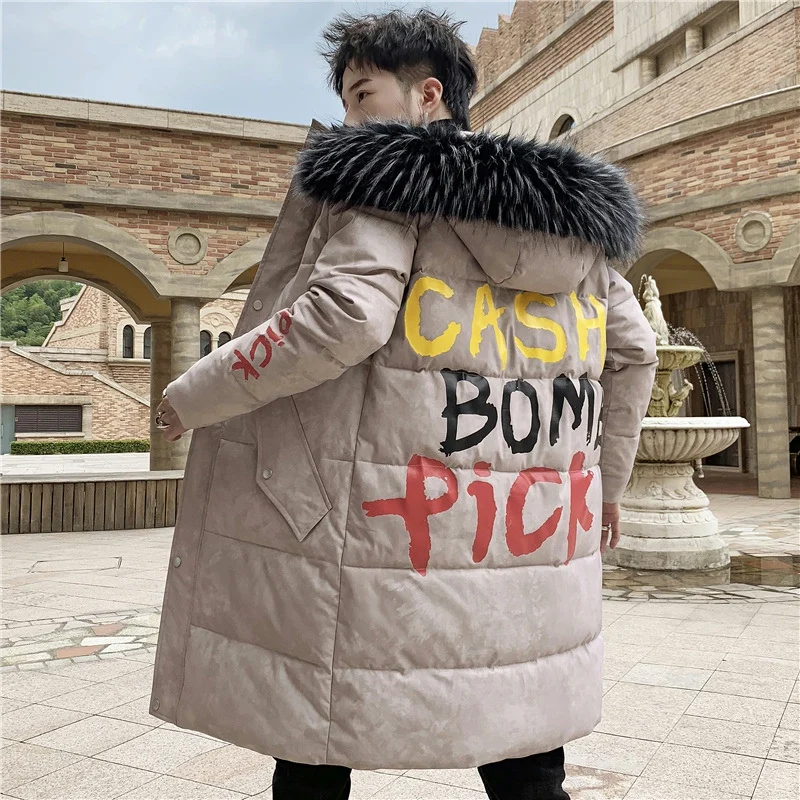 Зимние длинные мужские парки с буквенным принтом модные тренды теплые