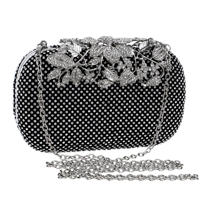 Metal Diamonds Clutch Leaf Chain Shoulder Party Evening Bags Golden Wedding Handbags Dinner Cocktail Purse