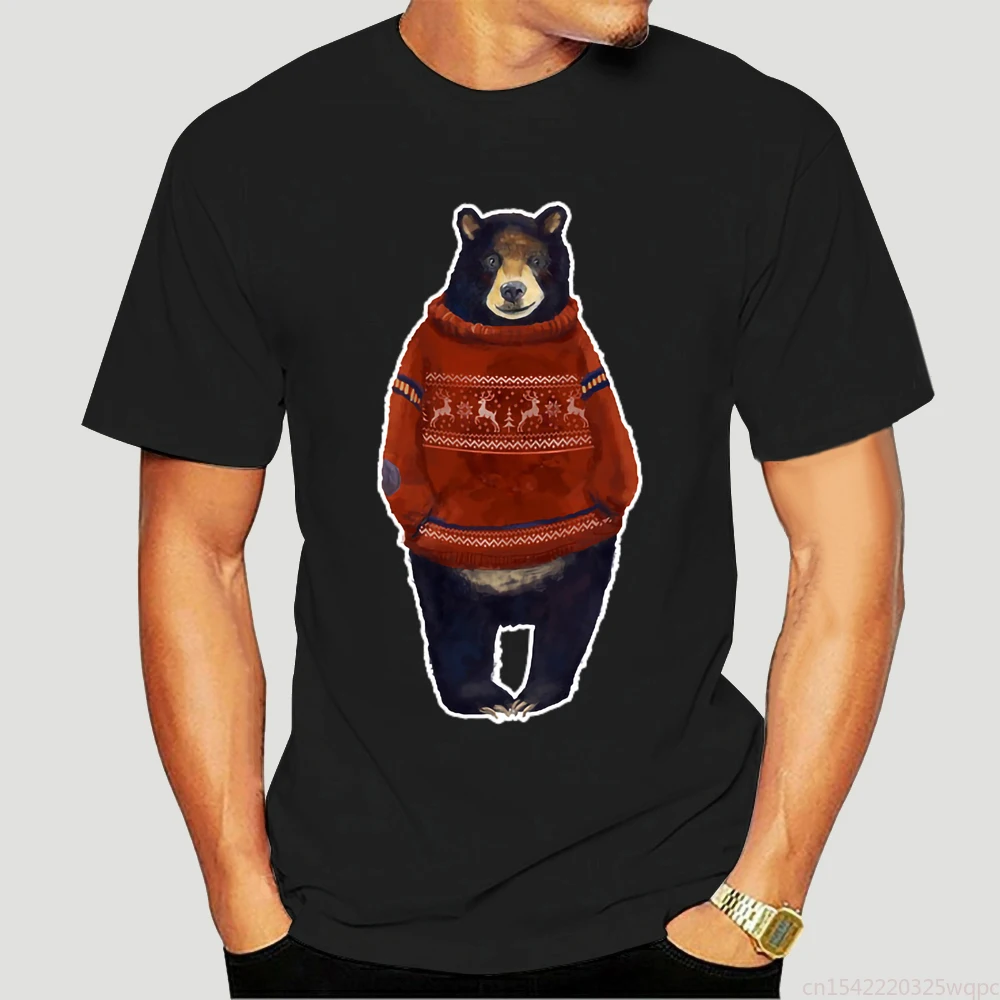 

Cute Bear with Red Sweater Men'S Tee -Image Shirt Men Cotton T-shirt Male Tee-shirt