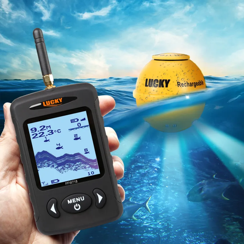 

Russian menu! Russian Menu Wireless Sonar Portable Fish Finder Sensor Echo Sounder Alarm River Lake Sea Bed Live 135ft/45M