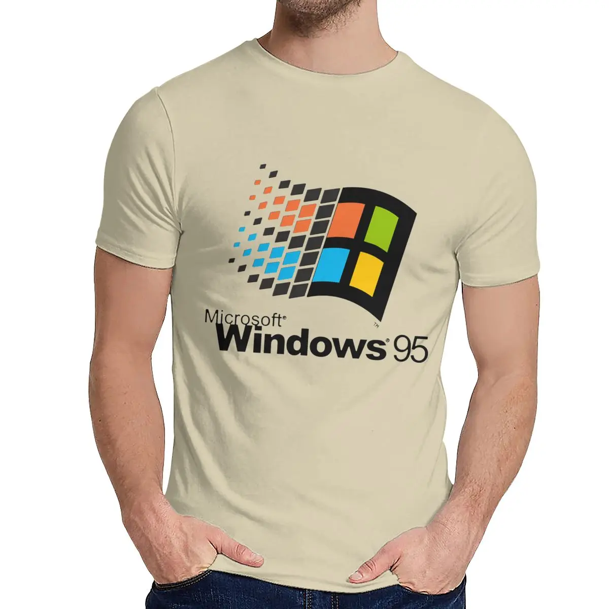 Винтаж Windows 95 Vaporwave футболка для мужчин лето прохладный человек хлопок короткий рукав круглый воротник - Цвет: Хаки