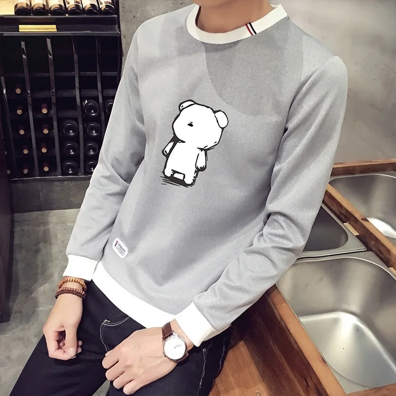 

ZHIJING Autumn New Men's Pullover round Neck Printed Fashion Top Hoodies