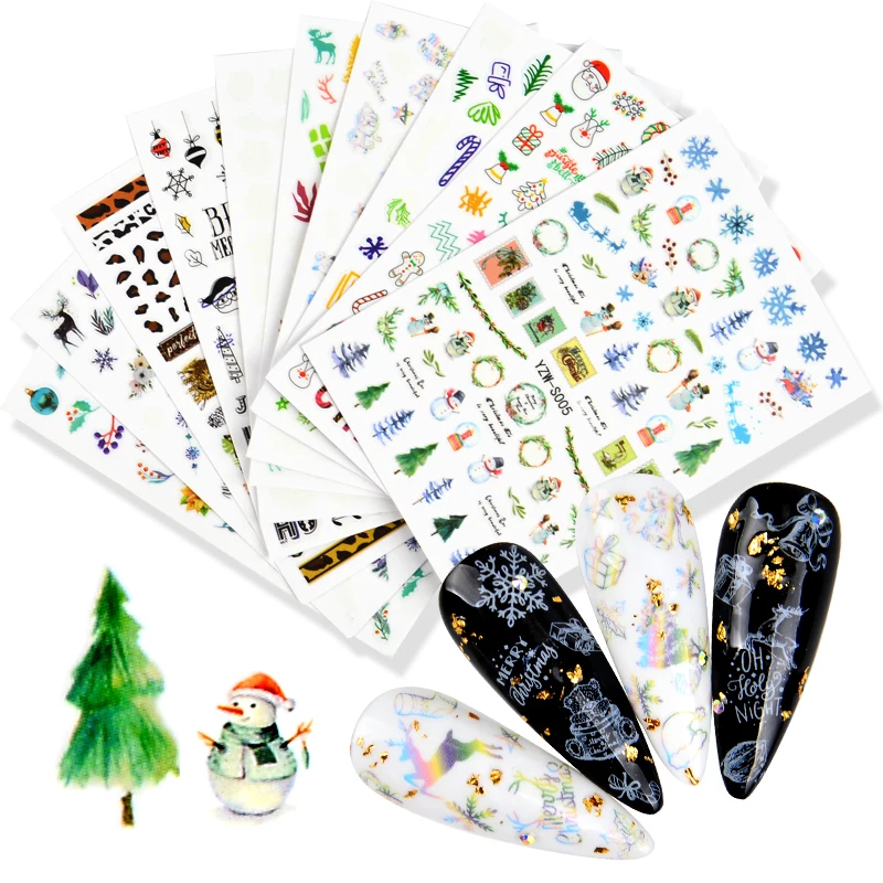 1 лист 3D наклейки для ногтей в виде венка лося переводные бумажные Рождественская