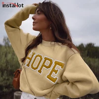 instahot letter embroidery women sweatshirts casual long sleeve pullover autumn 2021 daily streetwear female apricot sweatshirts