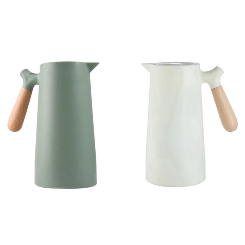 

2 Pcs Large Capacity Thermal Insulation Kettle Thermal Insulation Pot Glass Liner Hot Water Bottle, White & Green