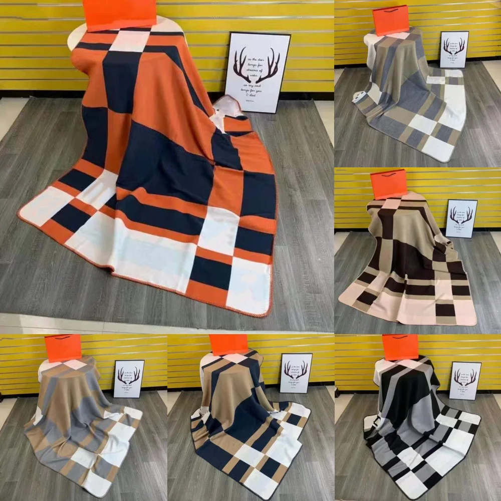 Manta de Cachemira de marca H de lujo, chal de lana suave de ganchillo, portátil, cálido, a cuadros, para sofá, cama y coche