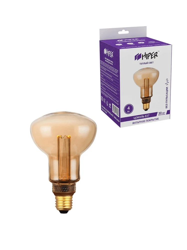 Лампа светодиодная Hiper HIPER LED VEIN S119 4W 300Lm E27 1800K Amber|Светодиодные лампы и трубки| |