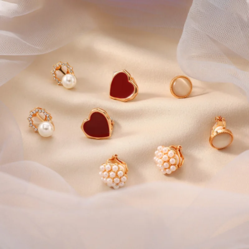 Серьги-клипсы Женские Геометрические золотистые 5 шт. | Украшения и аксессуары