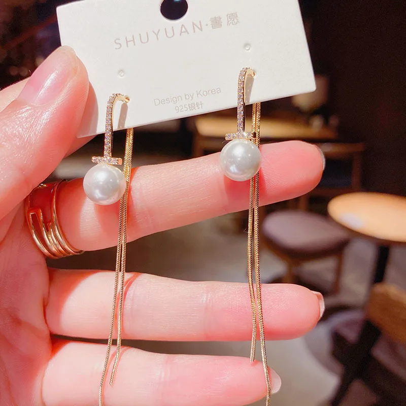 Модные белые маленькие жемчужные серьги с подвесками для женщин длинные съемные