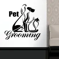 Pet Grooming Wall Decal Vinyl Pet care hair salon animals Wall Stickers Pet Grooming Window Decoration Design Wallpaper X498