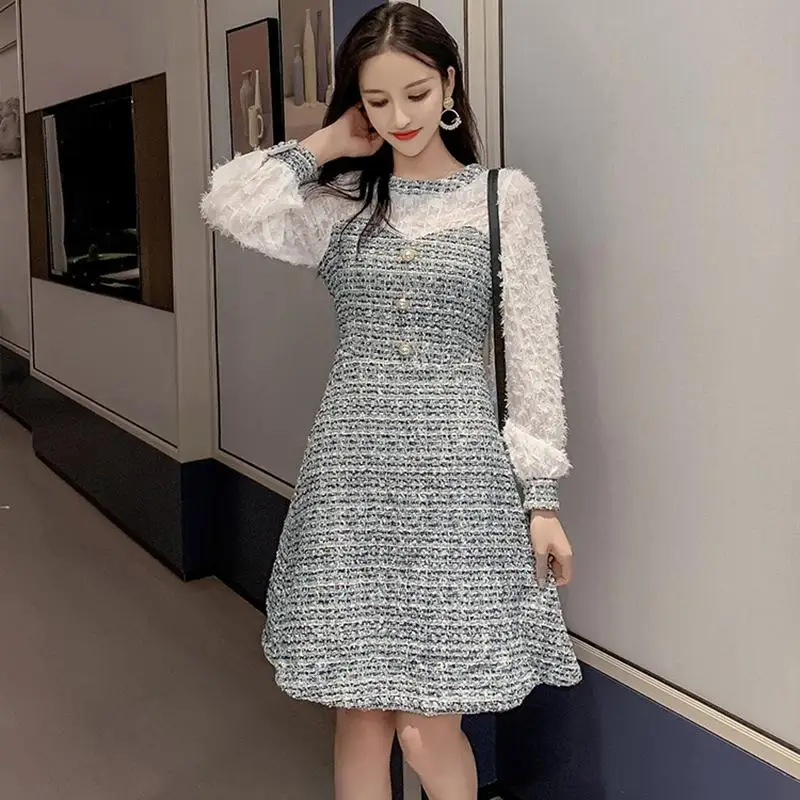 Женское платье осень зима 2019 модное элегантное пэтчворк твидовое женское