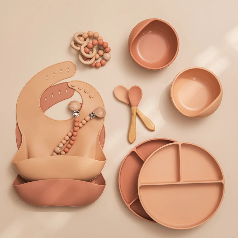 6 шт набор детской посуды Еда Класс силиконовая чаша нагрудник пластина Ложка