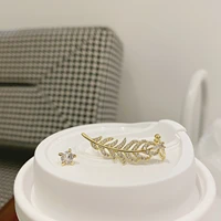 exquisite aaa zircon asymmetrical leaf feather ear bone earrings 14k real gold plating sweet womens wedding party earrings
