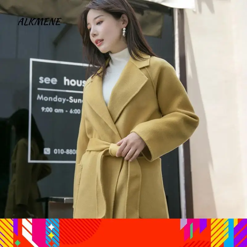 Женское кашемировое пальто длинное двухстороннее вечерние шерстяные осень зима