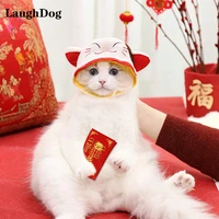 new year pet cat dog cap hat christmas kitten puppy costume red chinese style headdress dress up for small dogs cats accessorie