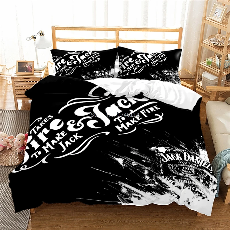 

3D Printed Jack Whiskey Bedding Set 2/3pcs Duvet Cover with Pillowcase Set Twin Full Queen King Size Bed Linens Home Textile